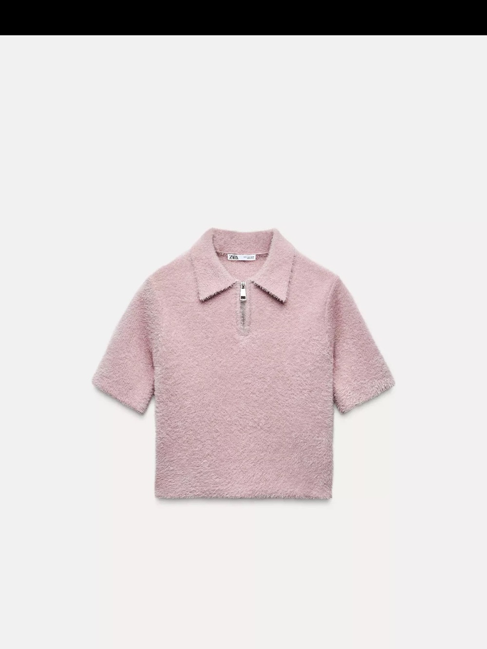 Zara Kids Light Pink Fuzzy Half-Zip Polo Sweatshirt
